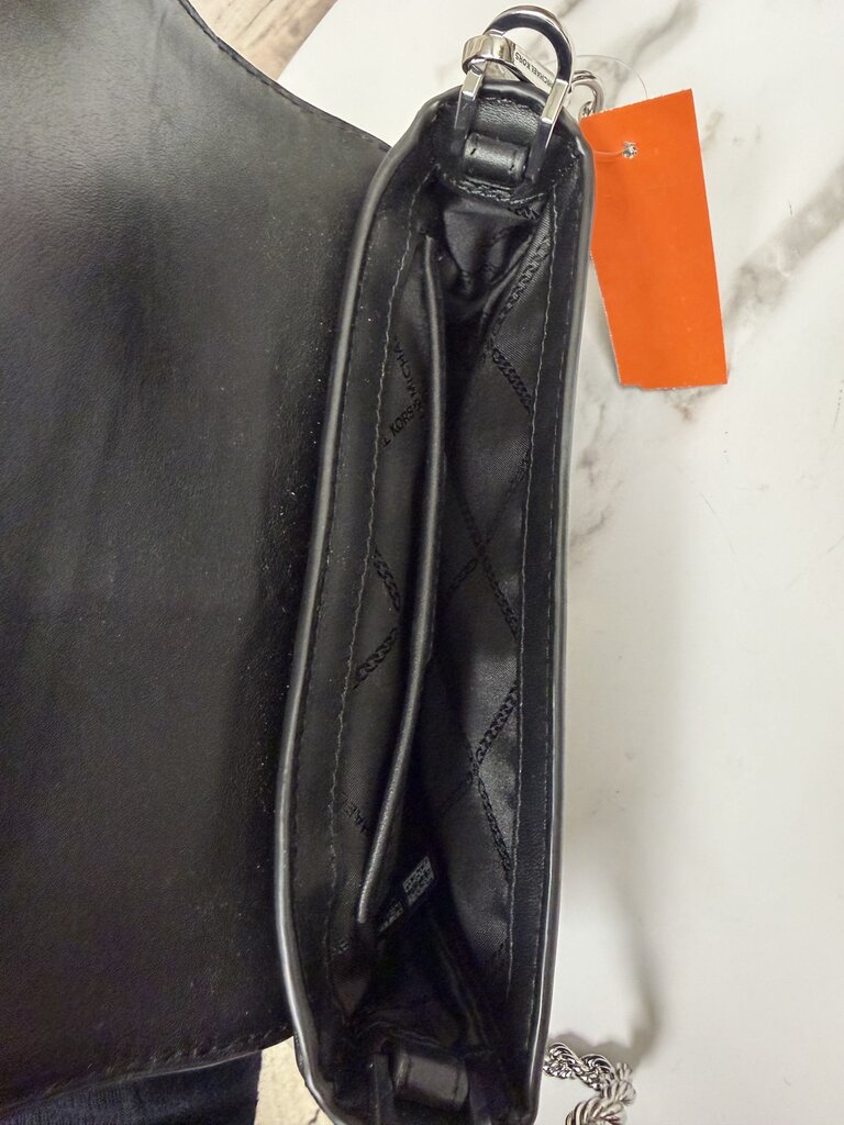 Michael Kors Black Leather Crossbody w/Silver Padlock & Chain