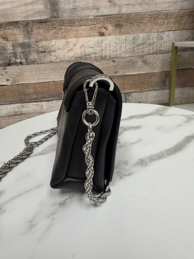 Michael Kors Black Leather Crossbody w/Silver Padlock & Chain