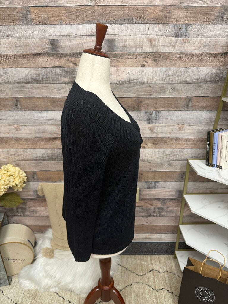Ann Taylor Black Two Button W/ Decorative Neckline Sweater