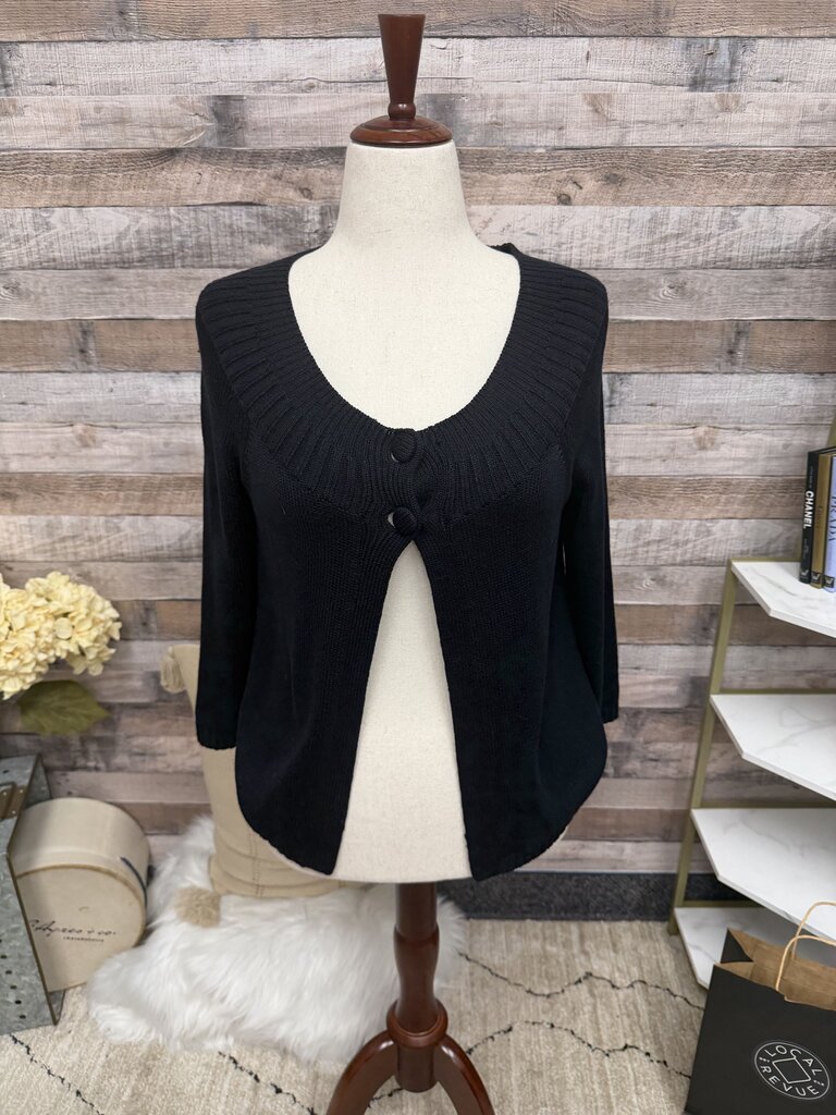 Ann Taylor Black Two Button W/ Decorative Neckline Sweater