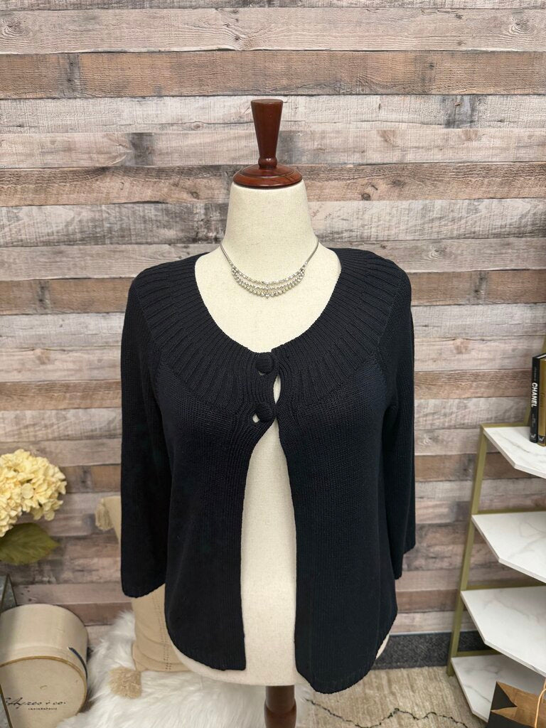 Ann Taylor Black Two Button W/ Decorative Neckline Sweater