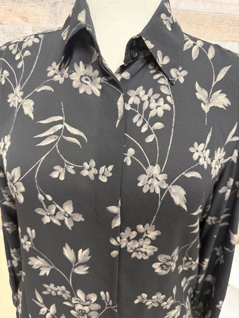 Jones New York Black Floral Print Button Down Top