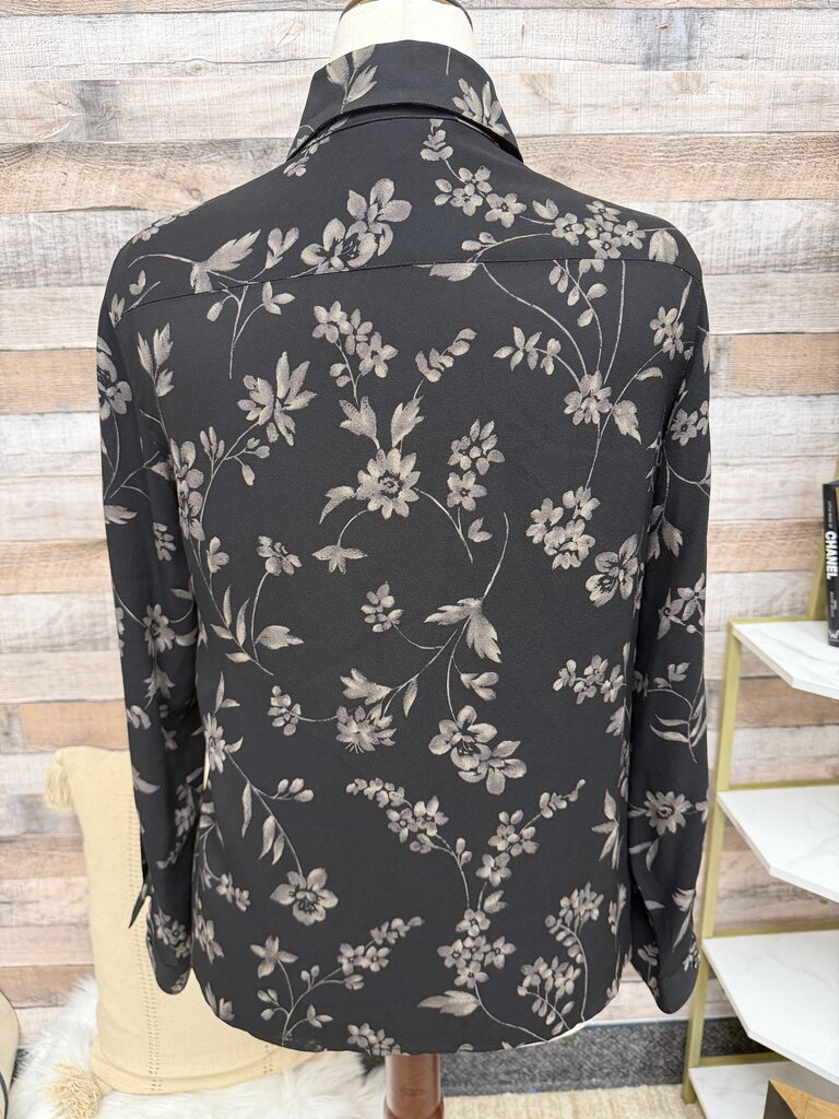Jones New York Black Floral Print Button Down Top