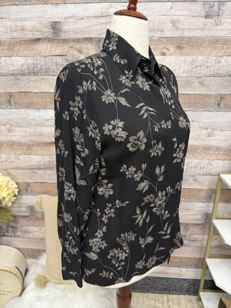Jones New York Black Floral Print Button Down Top