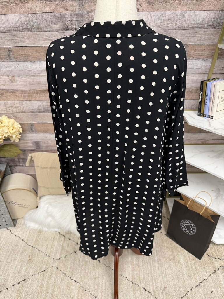 Zara Black W/ Polka Dots 3/4 Length Sleeve Button Down Top