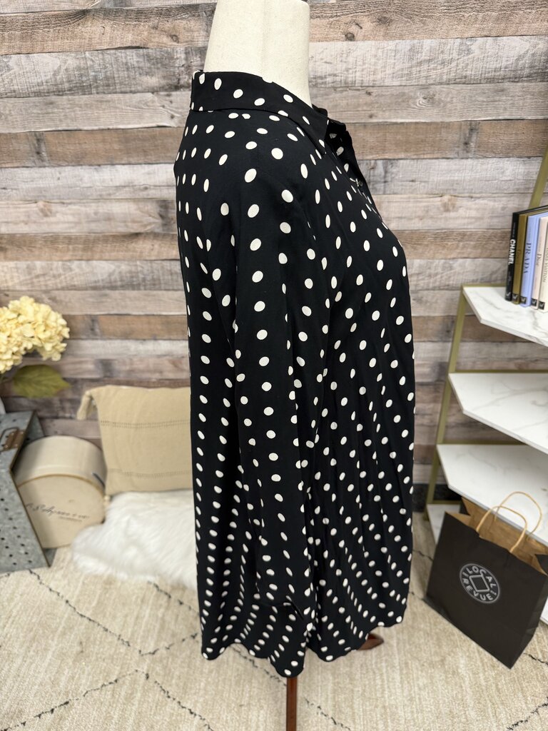 Zara Black W/ Polka Dots 3/4 Length Sleeve Button Down Top