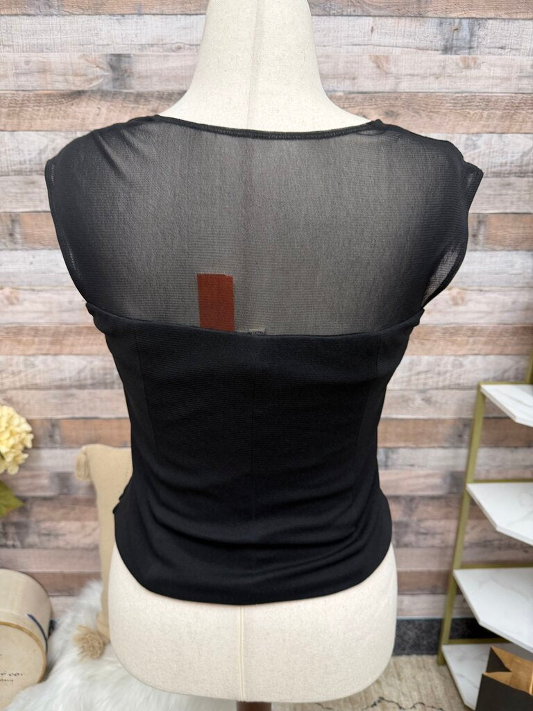 Sangria Black Sleeveless Top W/ Mesh Panels