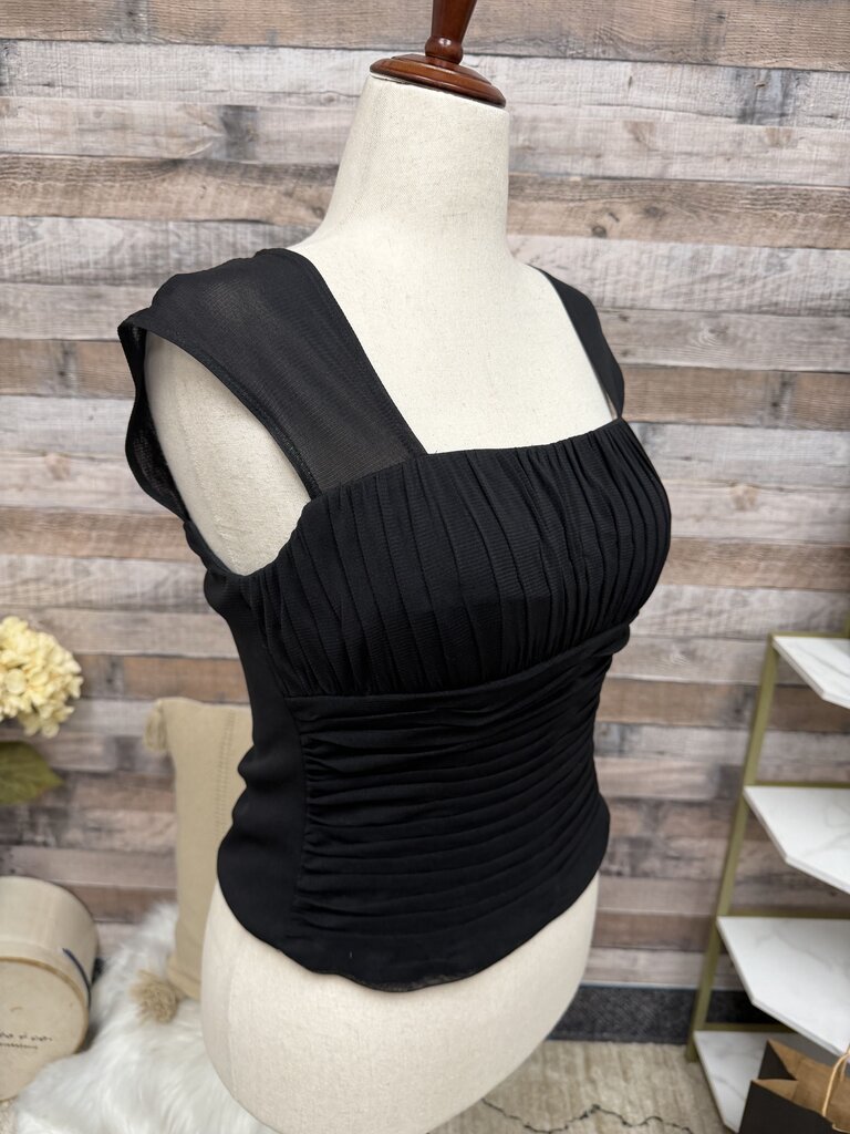 Sangria Black Sleeveless Top W/ Mesh Panels