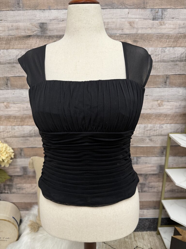 Sangria Black Sleeveless Top W/ Mesh Panels