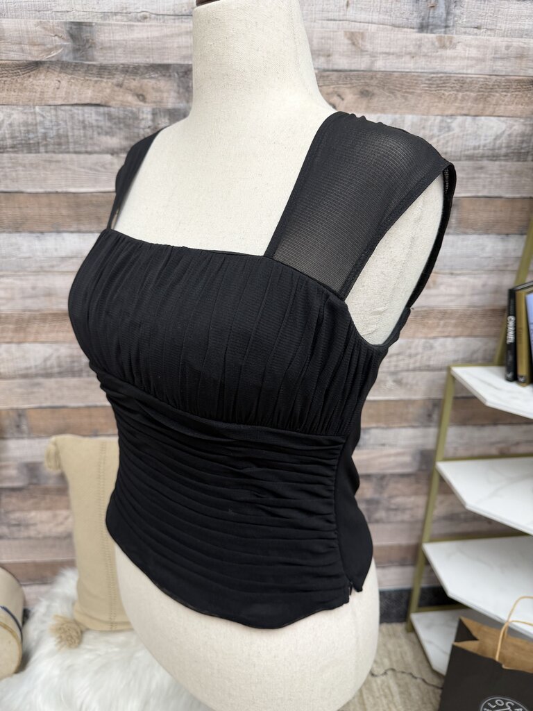 Sangria Black Sleeveless Top W/ Mesh Panels