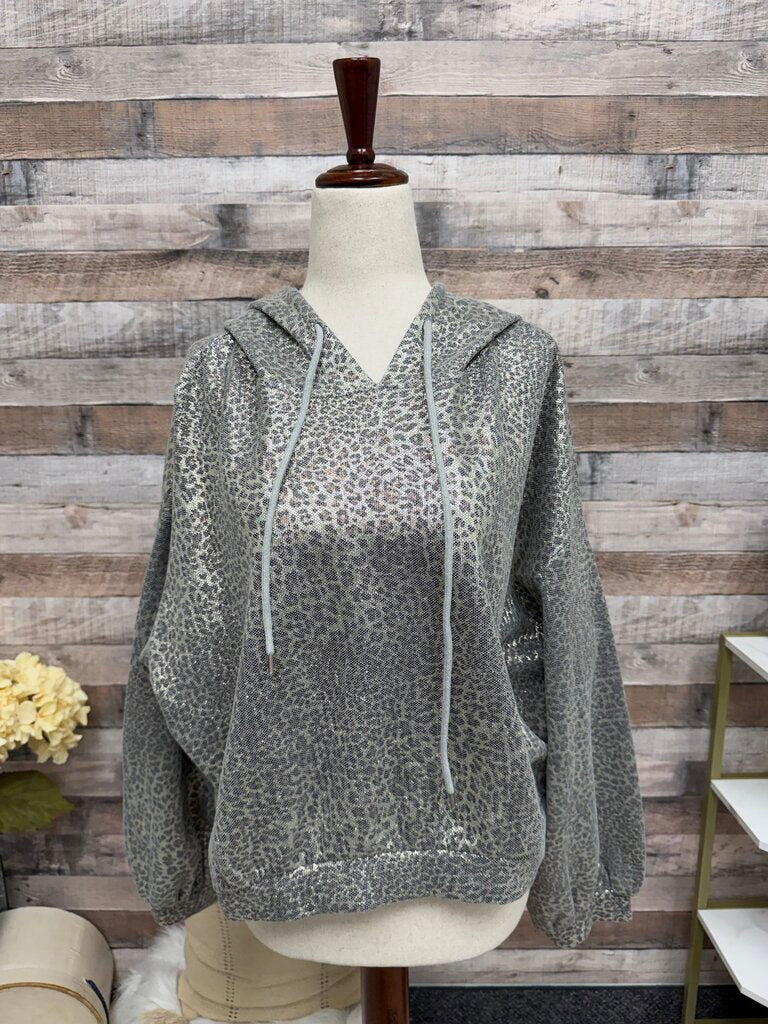 Molly Bracken Metallic Leopard Print Cropped Hoodie