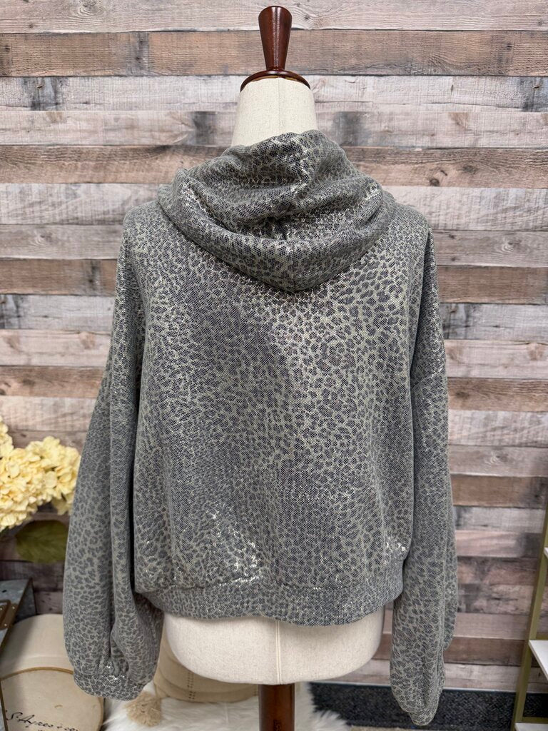 Molly Bracken Metallic Leopard Print Cropped Hoodie
