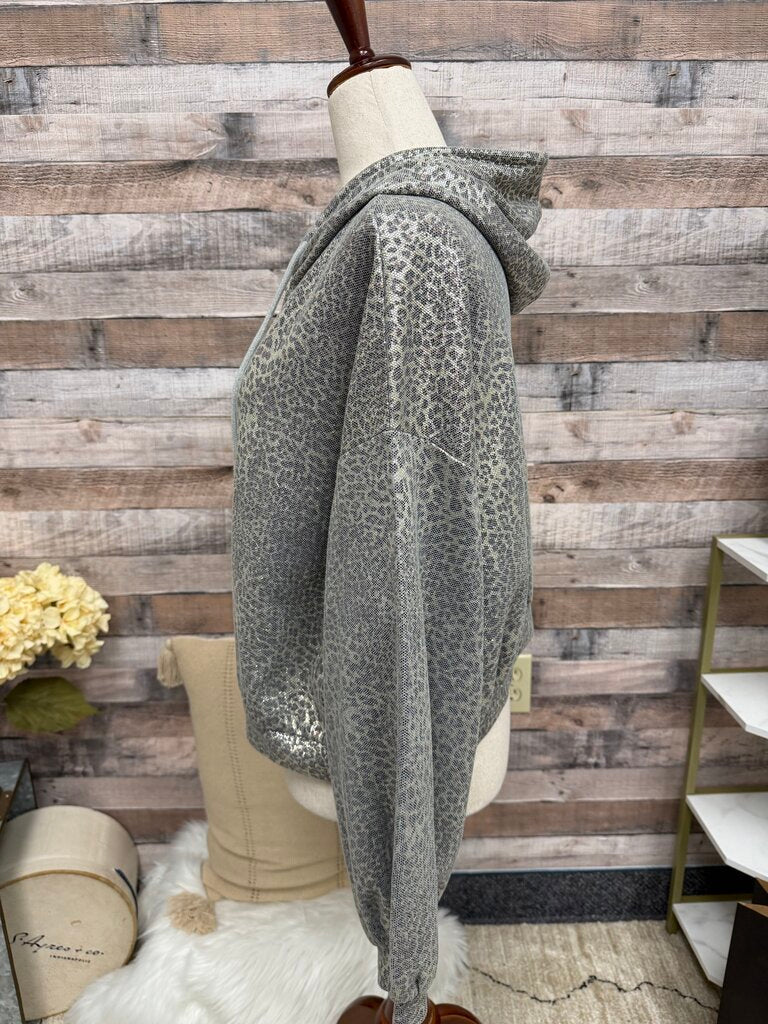 Molly Bracken Metallic Leopard Print Cropped Hoodie