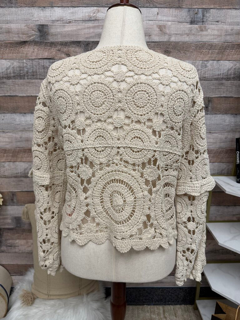 No Label Cream Crochet Button Up Cardigan