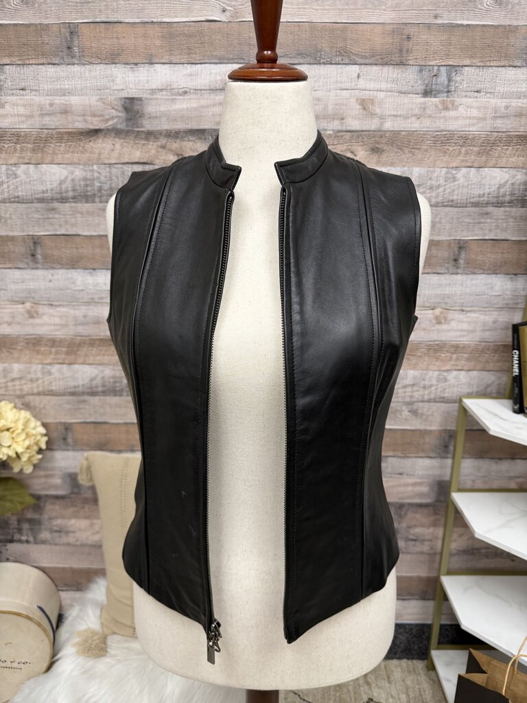 Siena Studio Black Zip Up Leather Vest