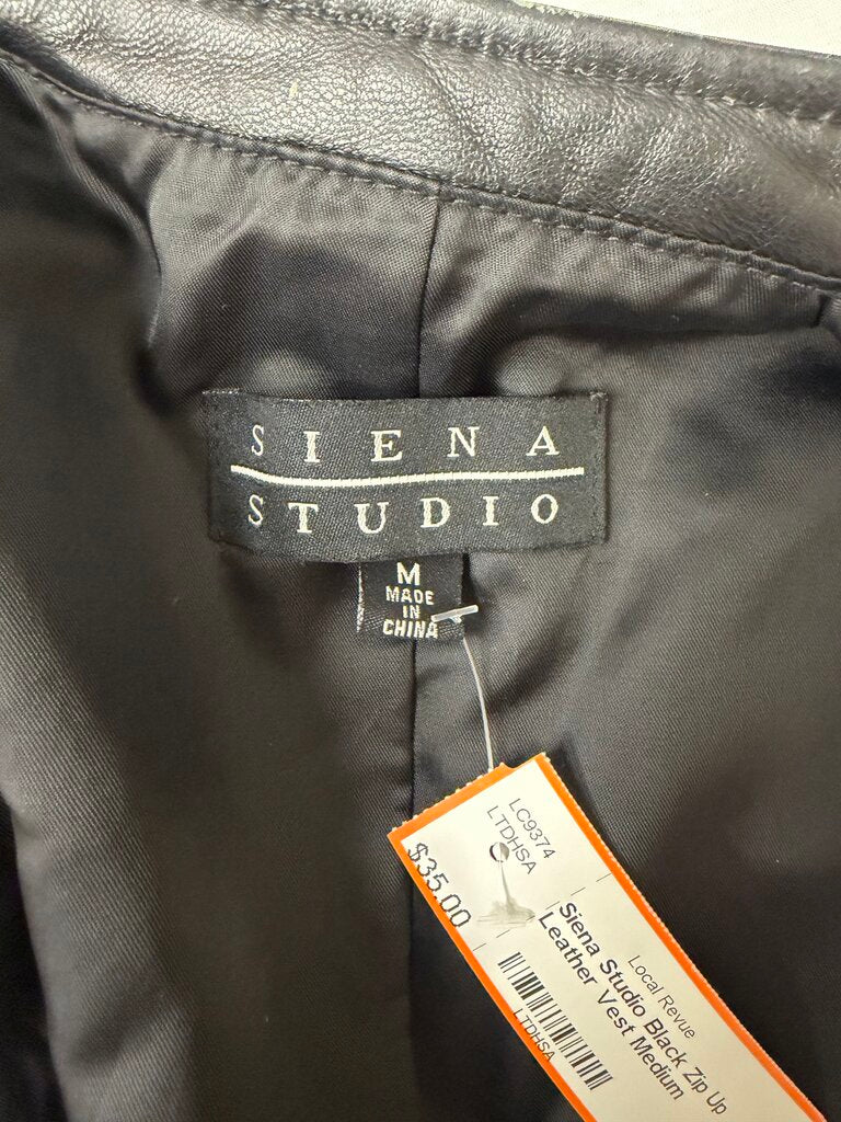 Siena Studio Black Zip Up Leather Vest
