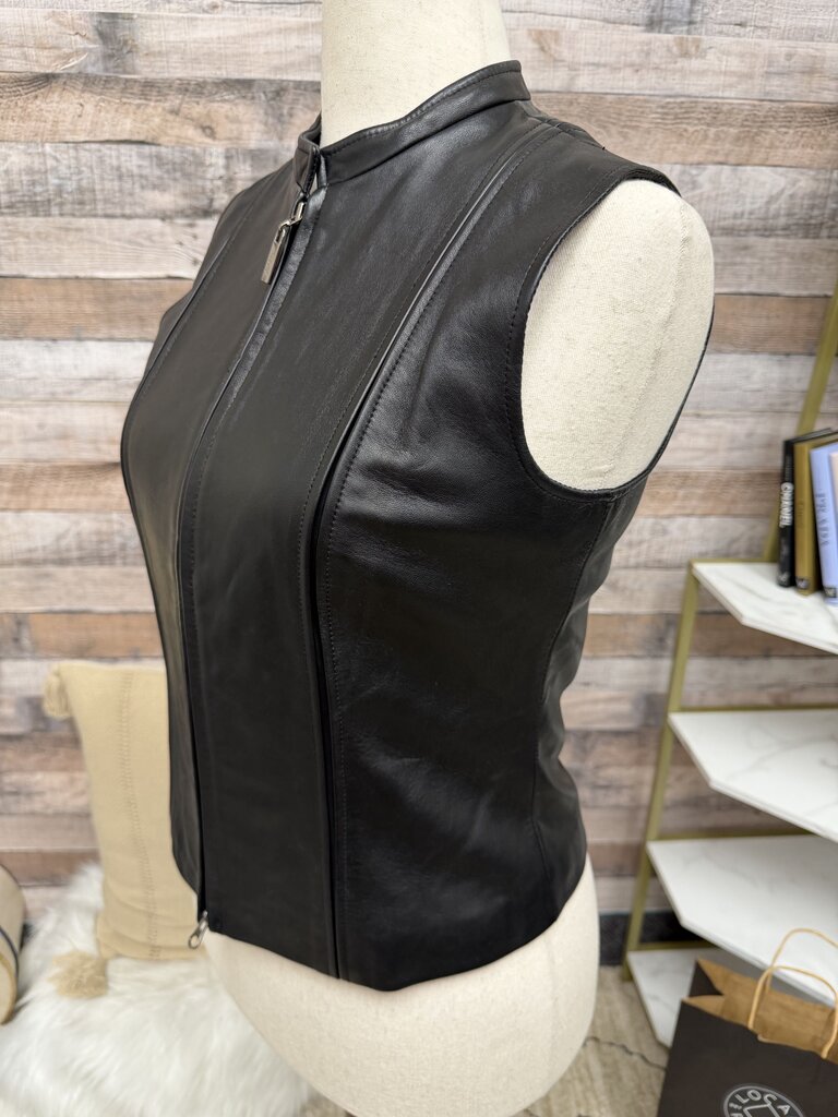 Siena Studio Black Zip Up Leather Vest