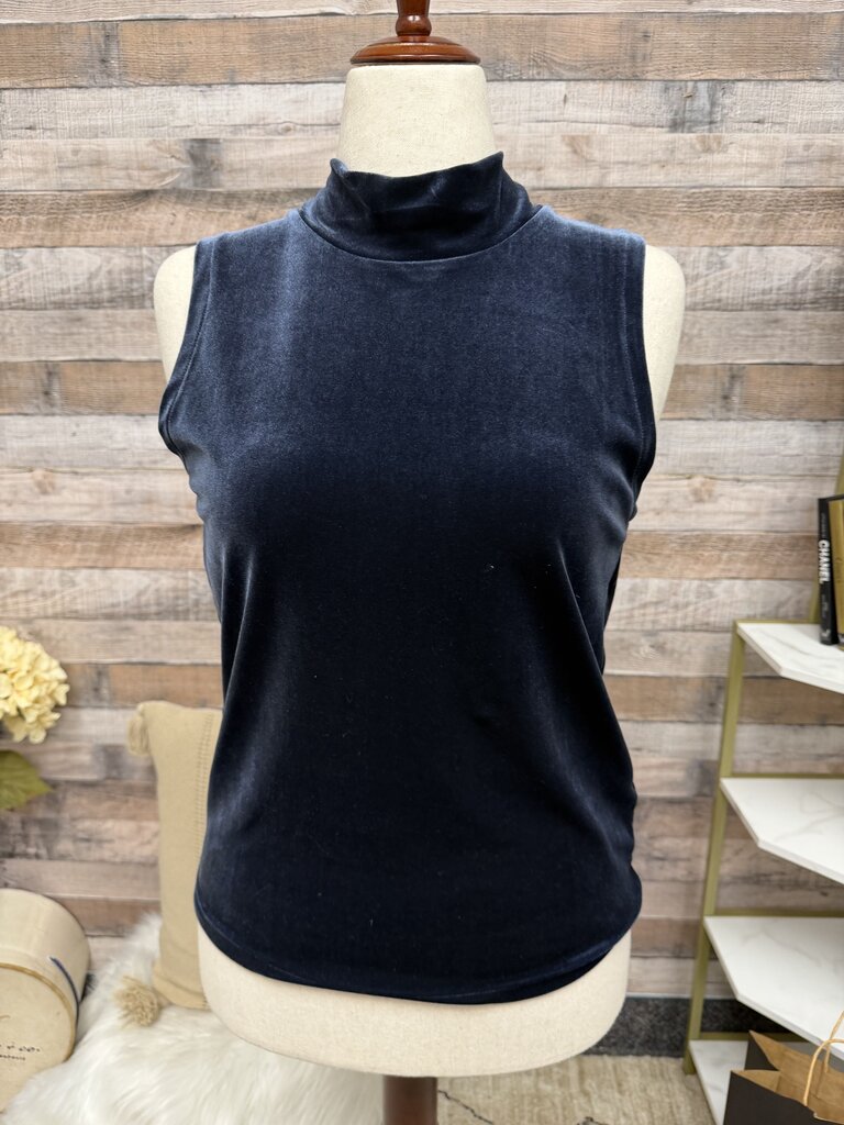 J Crew Blue Velvet Sleeveless Mock Neck Top