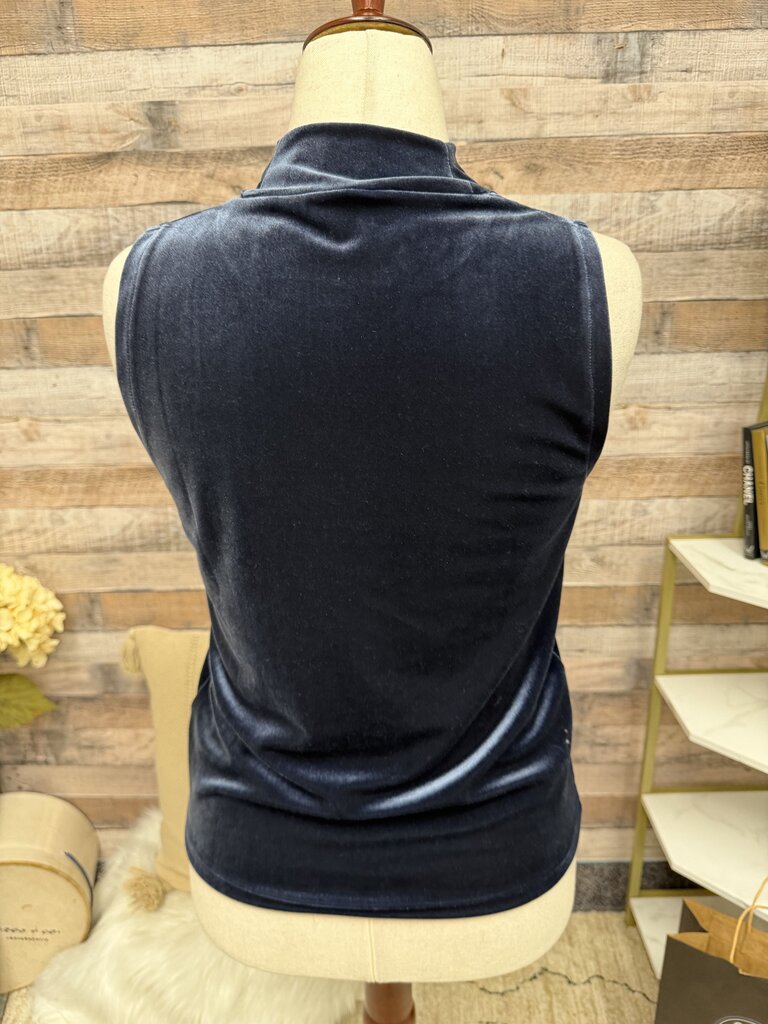 J Crew Blue Velvet Sleeveless Mock Neck Top