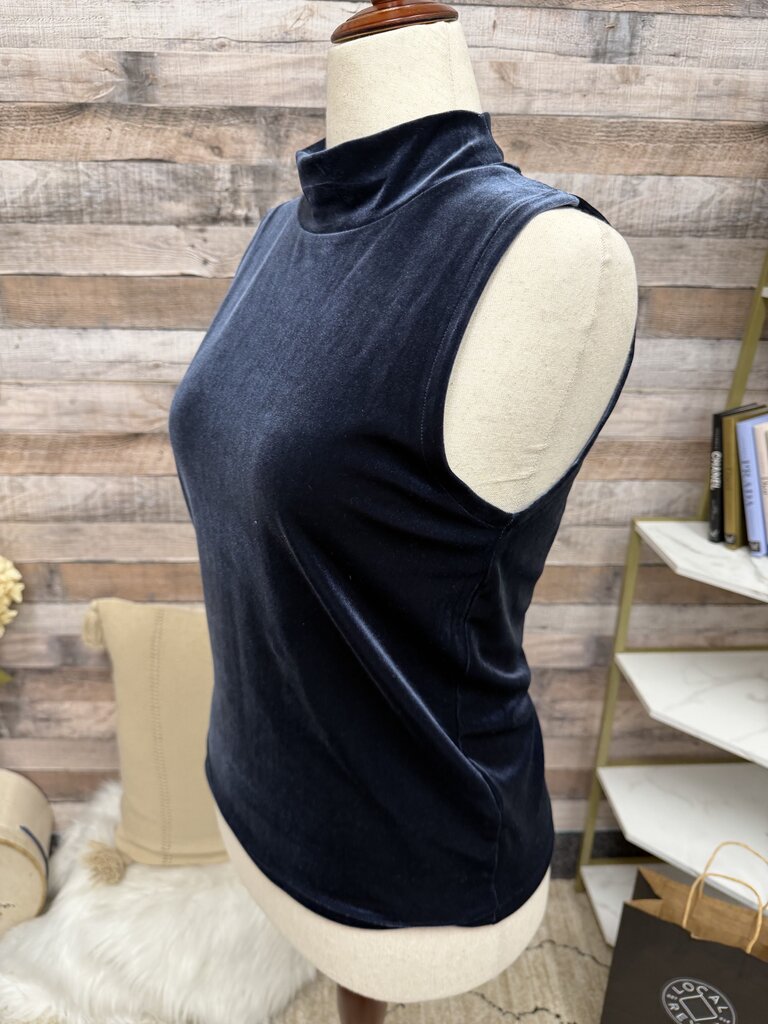 J Crew Blue Velvet Sleeveless Mock Neck Top