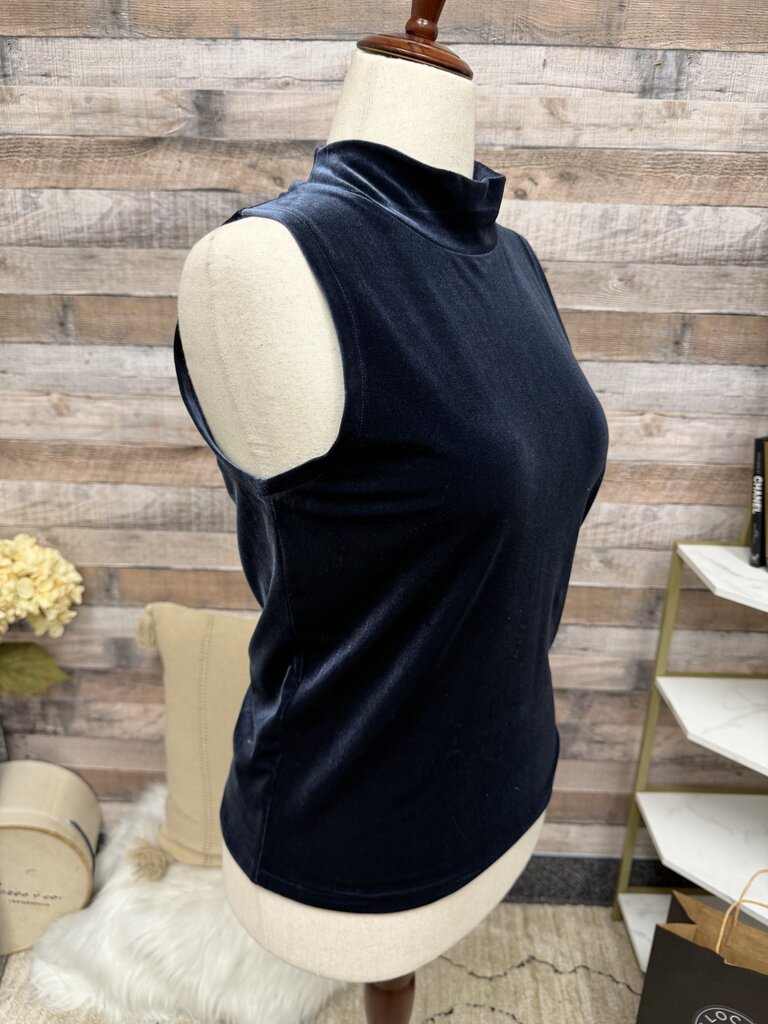 J Crew Blue Velvet Sleeveless Mock Neck Top