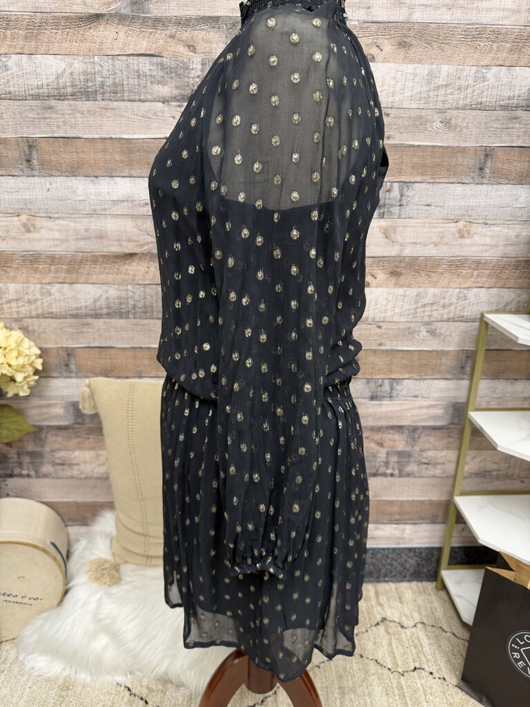 Velvet Black W/ Gold Sparkle Dot Long Sleeve Dress