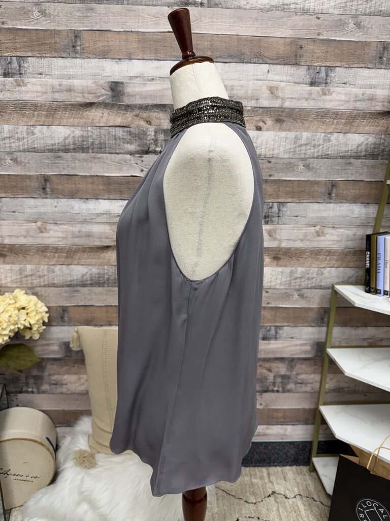 Ramy Brook Gray W/ Embellished Collar Sleeveless Silk Top