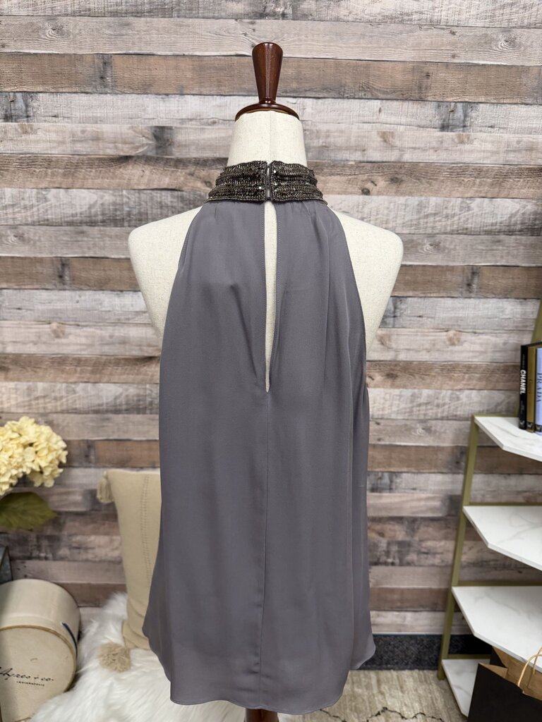 Ramy Brook Gray W/ Embellished Collar Sleeveless Silk Top
