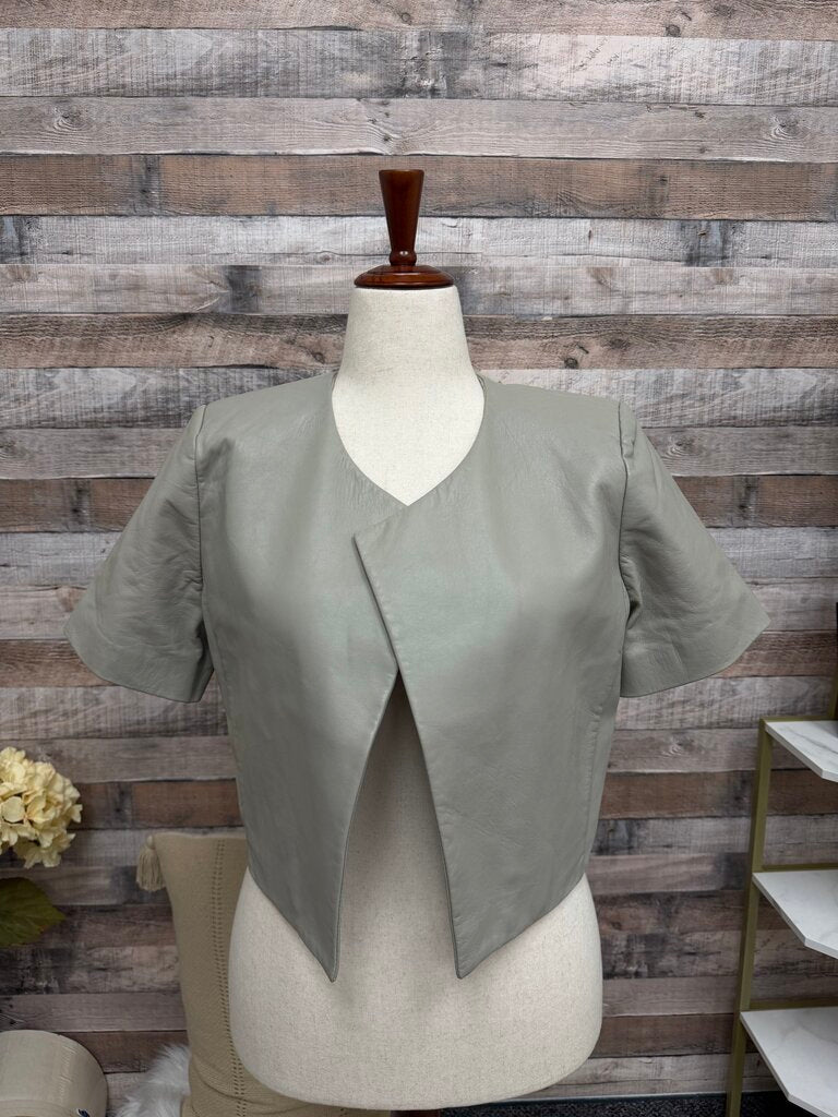 Lamarque Clay Leather Open Front Cropped Jacket