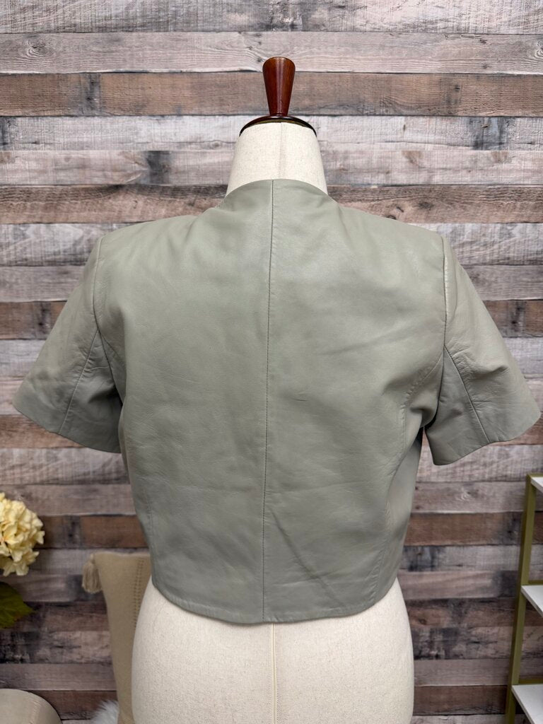 Lamarque Clay Leather Open Front Cropped Jacket