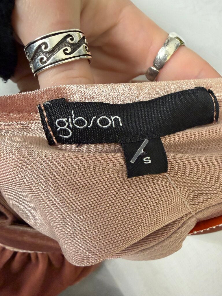 Gibson Pink Velvet Halter Top W/ Back Tie Detail