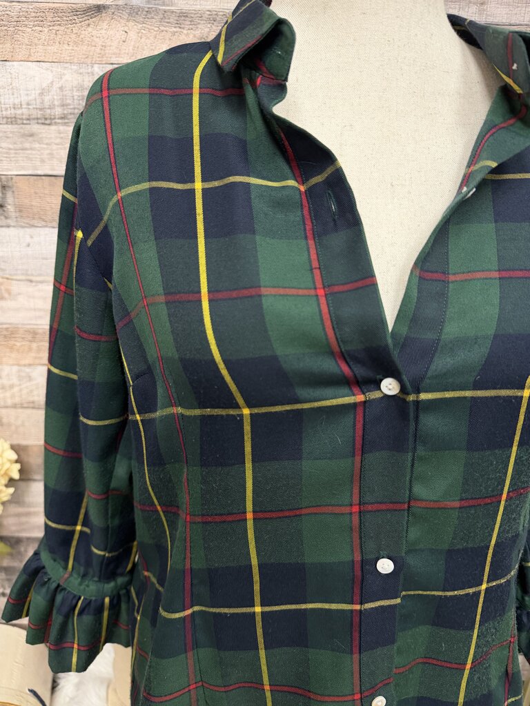 Gretchen Scott Plaid Shirt W/ Ruffle Sleeves