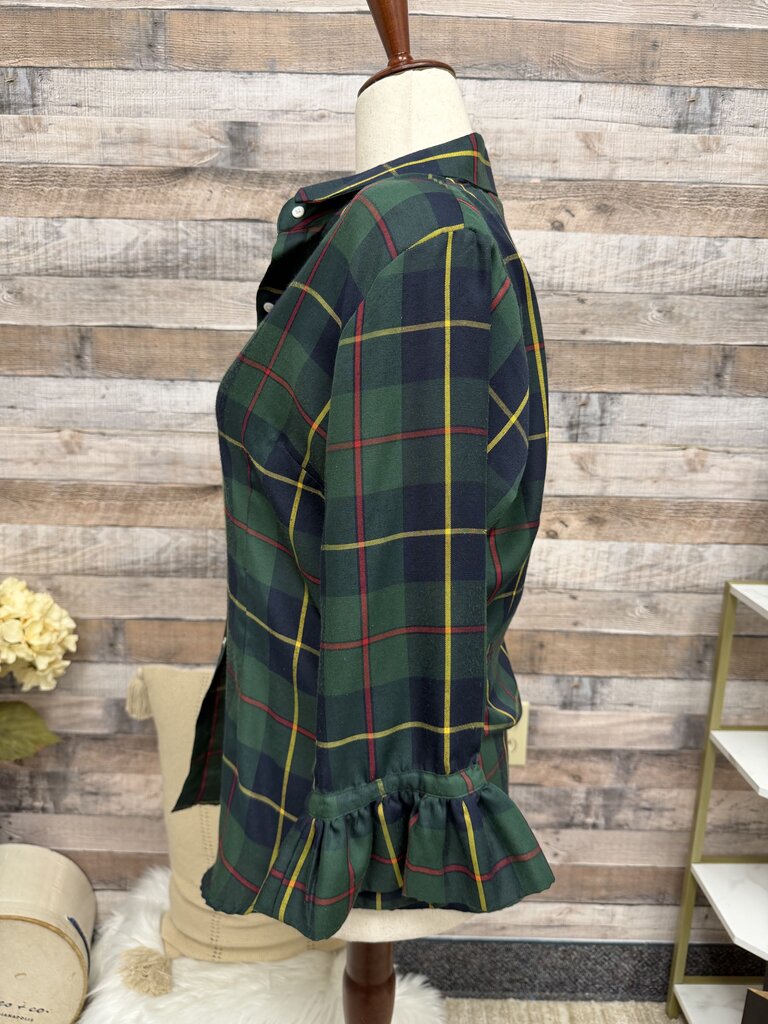 Gretchen Scott Plaid Shirt W/ Ruffle Sleeves