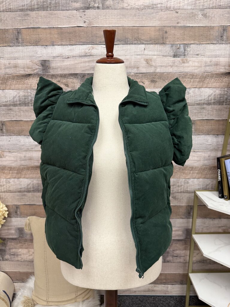 Jodifl Hunter Green Vest W/ Ruffle Detail