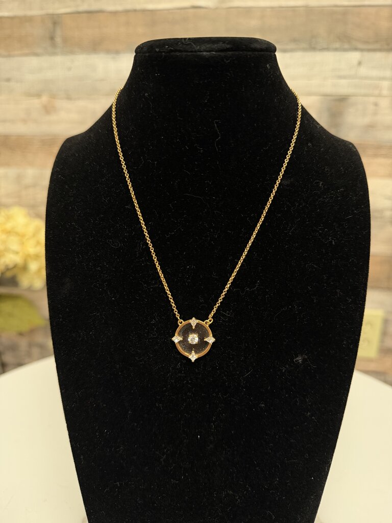 Gold Tone Necklace with Clear Circular Pendant W/ Rhinestones no label Gold OS women NECKLACE - JEWELRY
