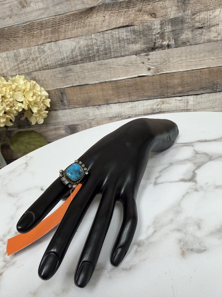Navajo Turquoise Statement Ring W/ 5 Silver Circles