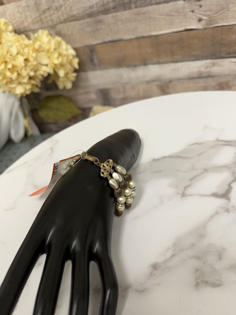 3 Strand Pearl/Copper/Rhinestone Bracelet