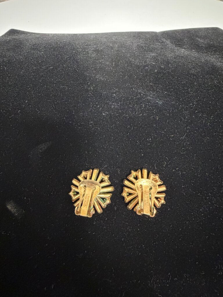 Vintage Rhinestone Starburst Flower Clip On Earring