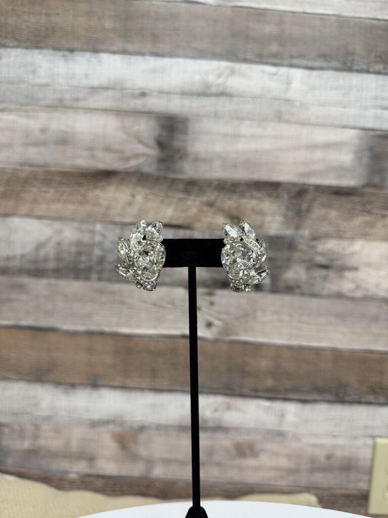 Rhinestone Crystal Bridal Vintage Clip On Earring