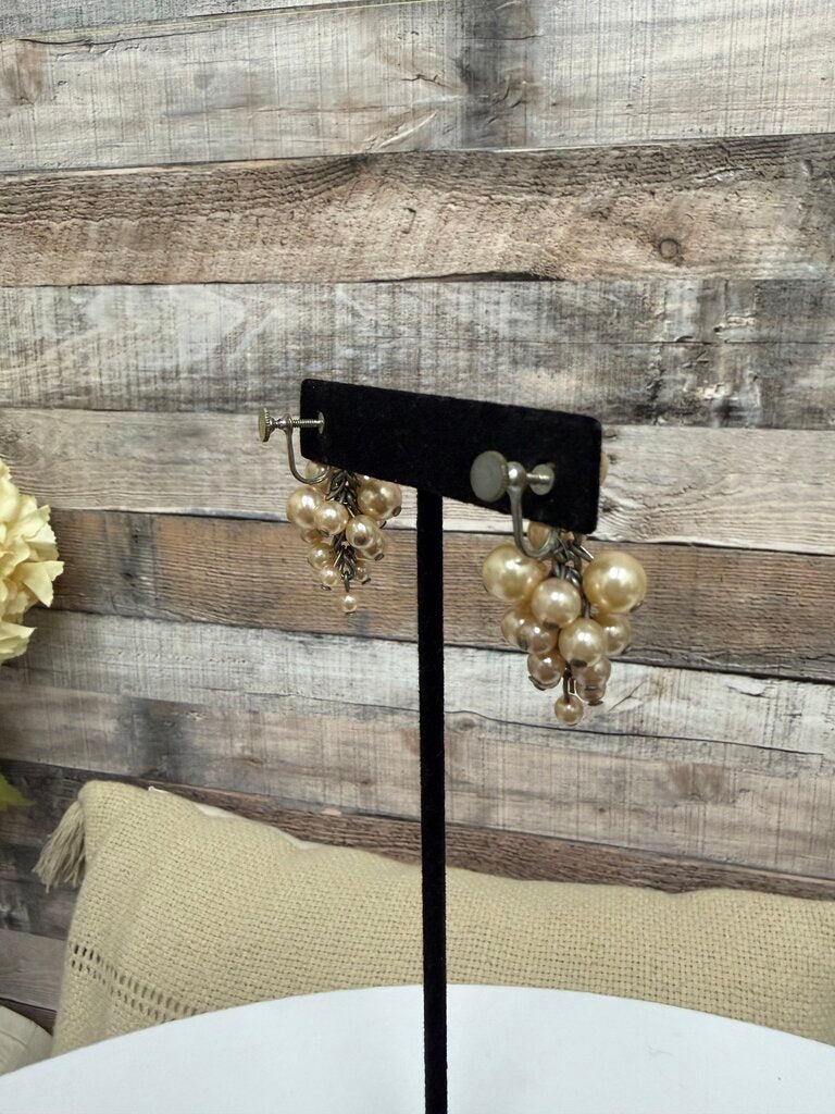 Faux Pearl Cluster Clip On Earring