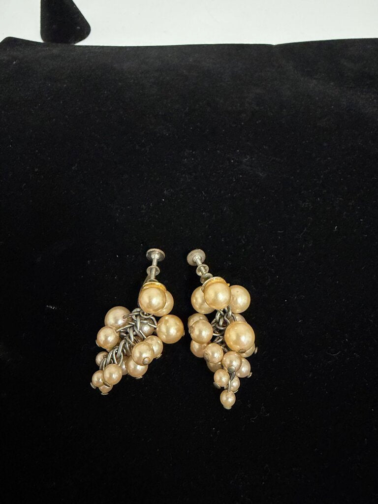 Faux Pearl Cluster Clip On Earring