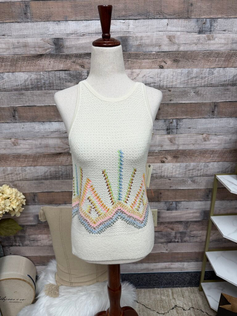 Anthropologie Cream w/ Chevron Design Sleeveless Knit Tank NWT