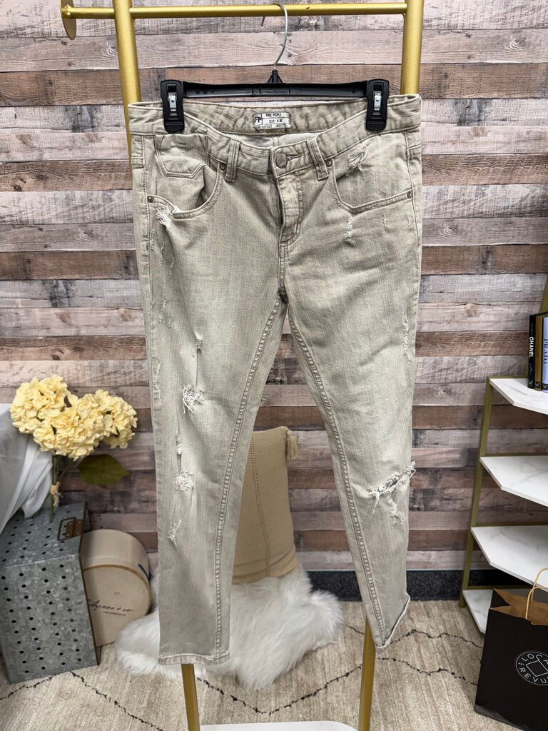 Free People Light Brown Distressed Skinny Jean