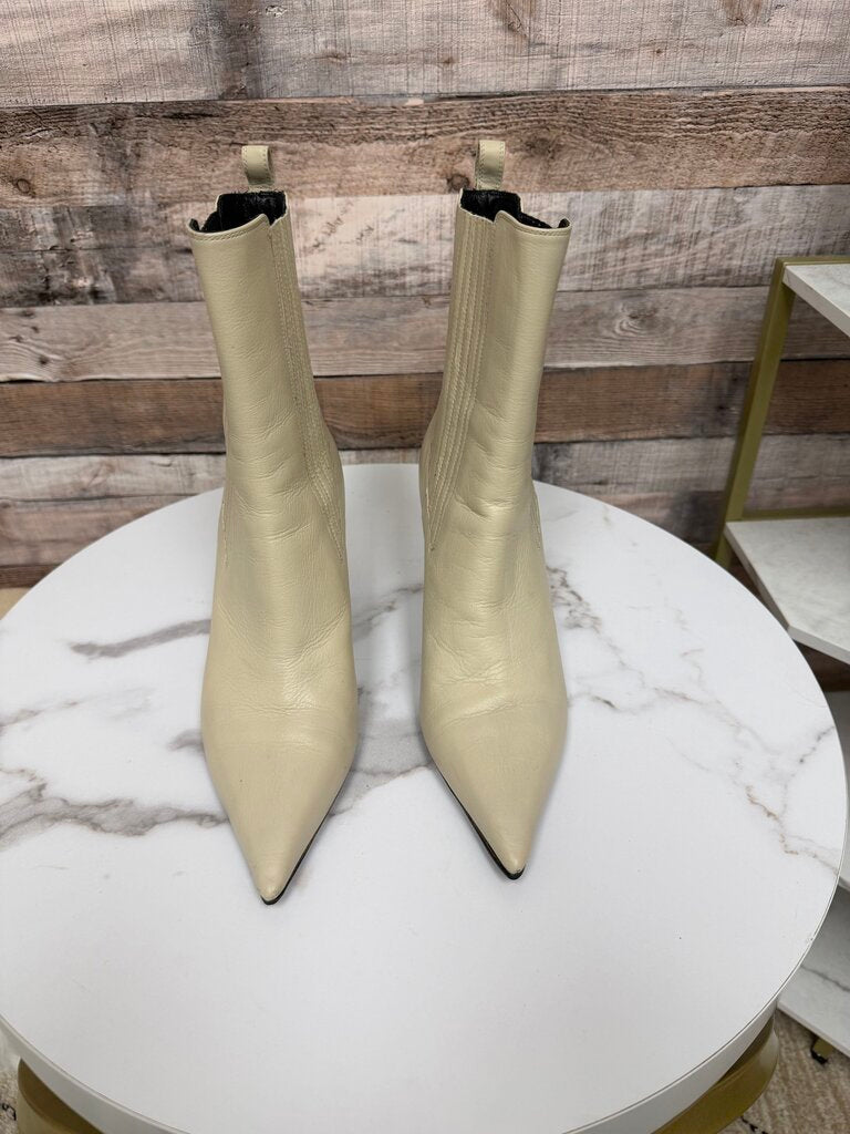 M.Gemi Cream Leather Ankle Boot w/ Woven Detail