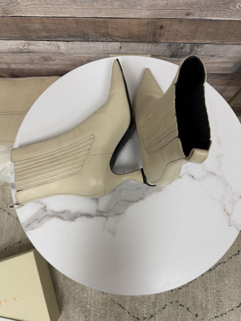 M.Gemi Cream Leather Ankle Boot w/ Woven Detail