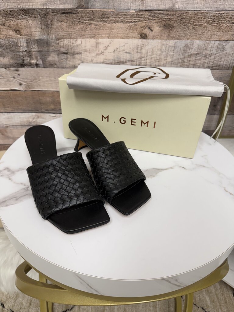 M. Gemi Black Leather Woven Mule