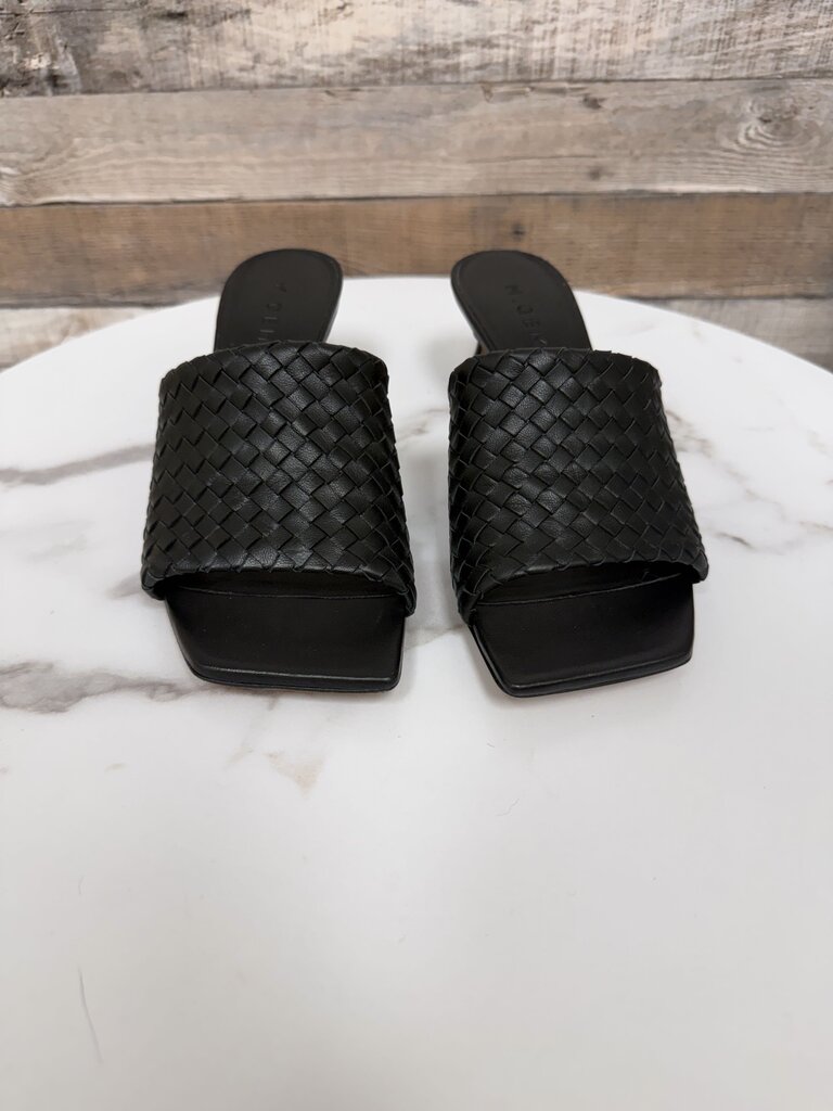 M. Gemi Black Leather Woven Mule