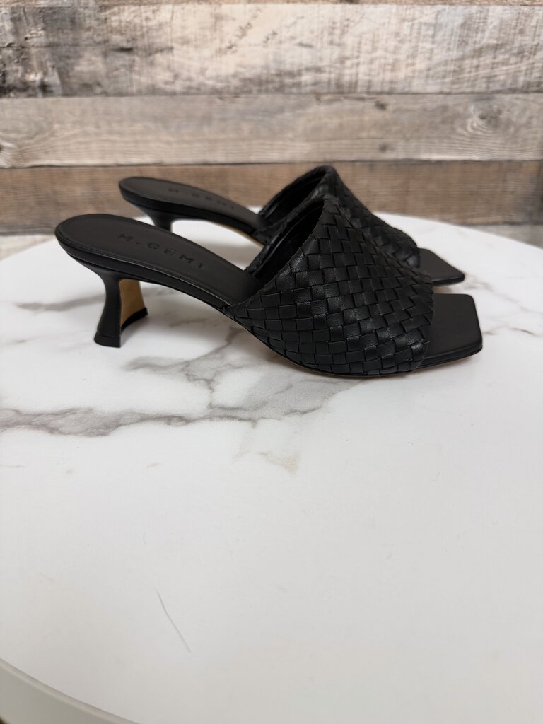 M. Gemi Black Leather Woven Mule