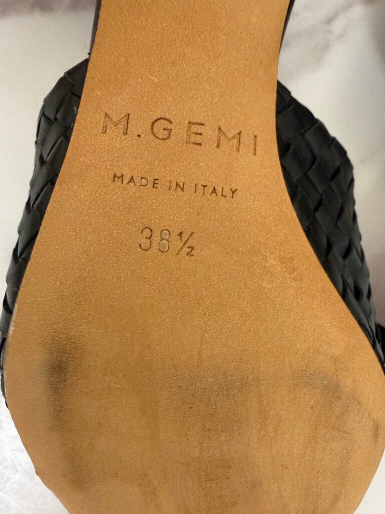 M. Gemi Black Leather Woven Mule