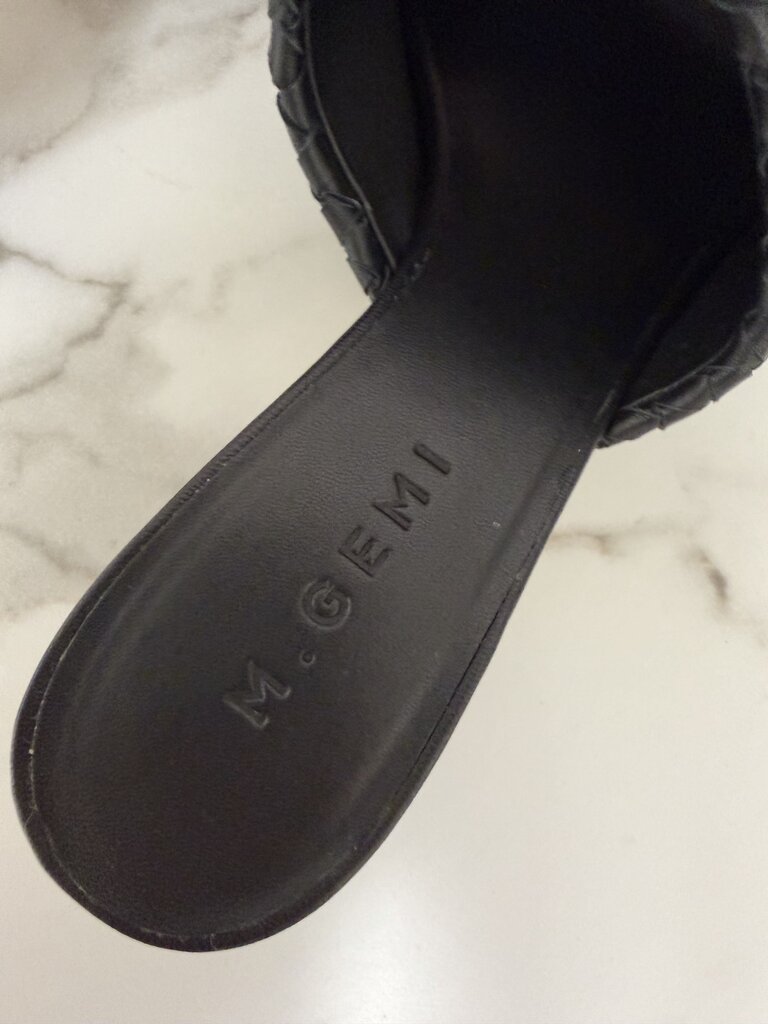 M. Gemi Black Leather Woven Mule